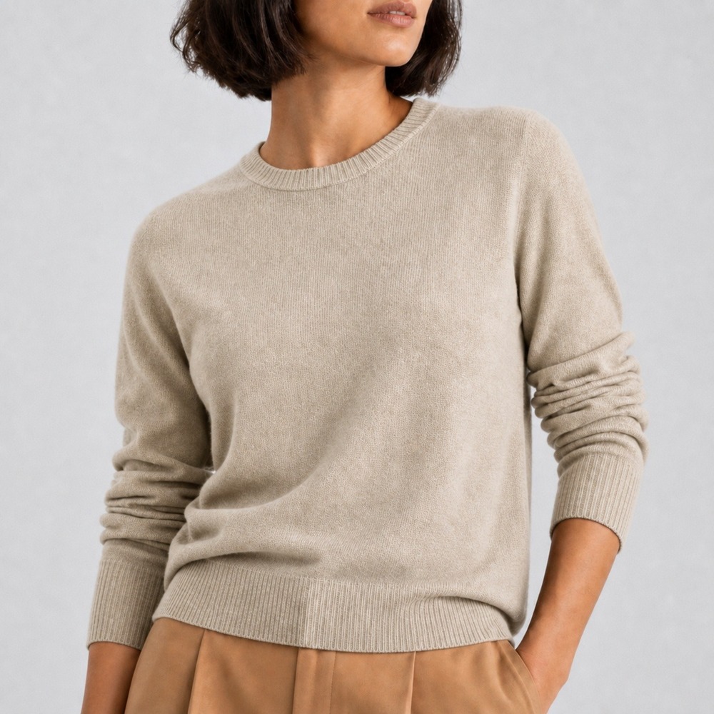 Quince Mongolian Cashmere Crewneck Sweater Breathable Date Travel Beige S NWOT